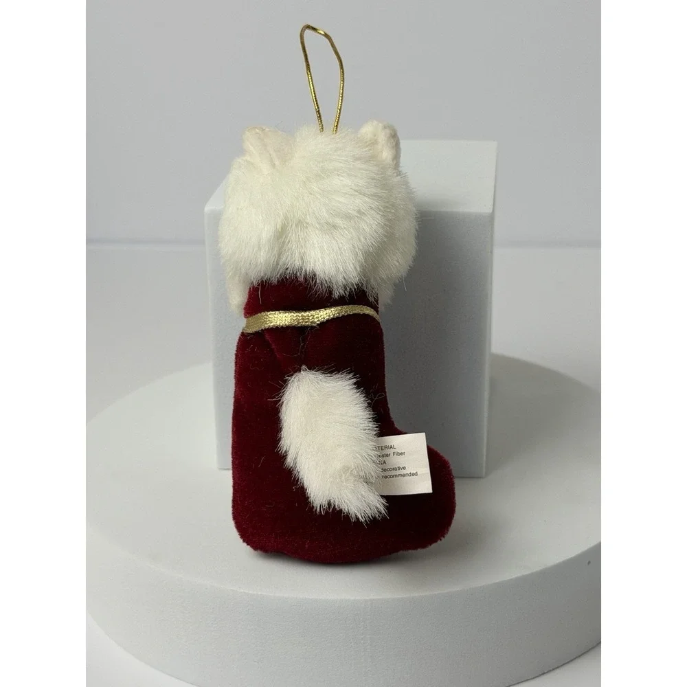 Fancy Feast Christmas ornament 2000 plush white Persian cat in stocking
